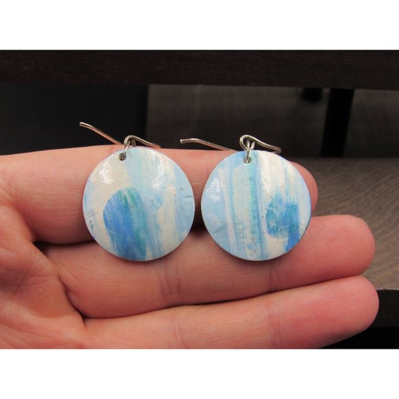 Sterling Silver Blue Sky Painted Handmade Earrings Vintage Wedding Engagement - Picture 1 of 6
